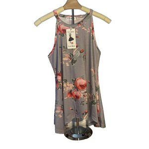 NWT Leo Rosi Women's size Small Gray/Lavender with Pink Floral Flowy Tank Top